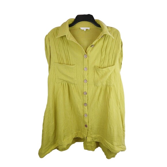 LUCCA Tops - Lucca Green Oversized Gauze Tunic Pockets Cap Sleeve Sz Medium Boho Beach Dress